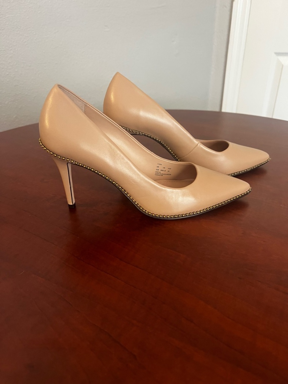 COACH Beige Pointed-Toe Leather Pumps - Picture 2 of 4